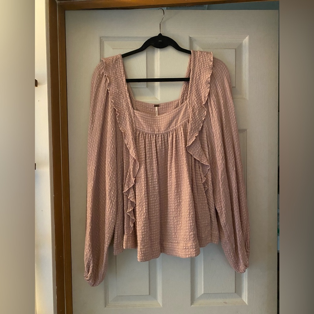 Accepting offers- Free People Women’s Pink Ruffle Long-Sleeve Peasant Top